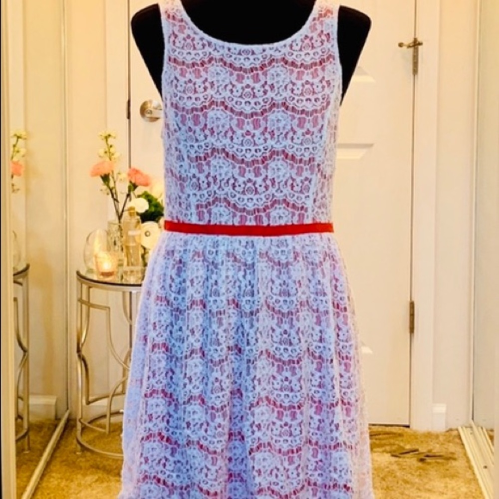 ELLE Tangerine w/ Lace Overlay Mini Dress size 10